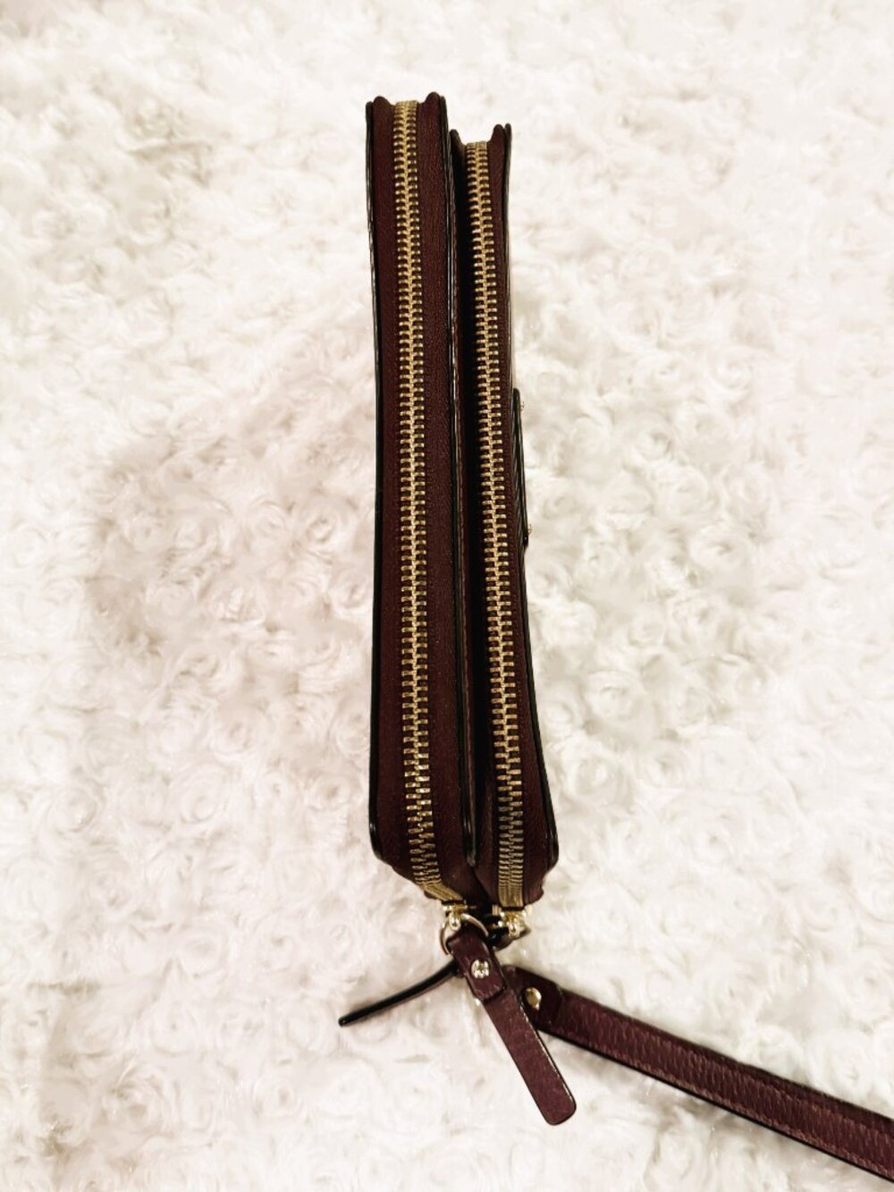 Kate Spade New York Double Zip Wristlet Wallet Burgandy Pebble Leather - Picture 5 of 11
